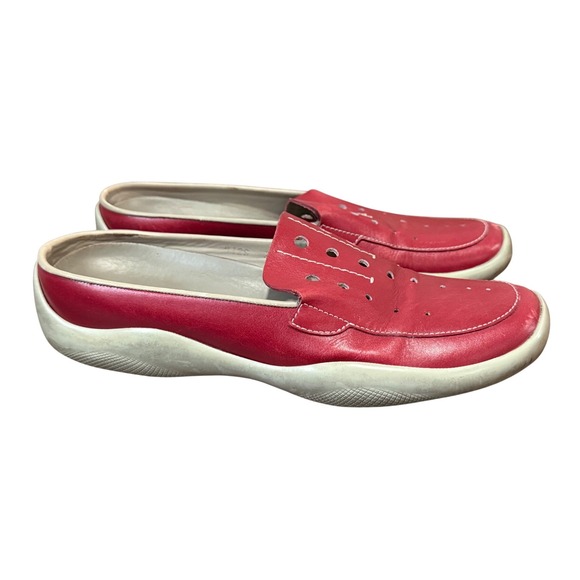 Prada Leather Mule Slip-on Slides Shoes Women 36/6 Red Gray Made in Italy - Picture 3 of 16